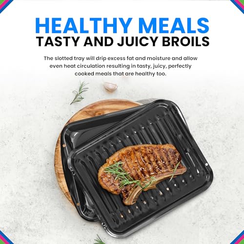 Nonstick Porcelain Broiler Pan with Rack - 16.75 x 12.75 Inches, Oven Replacement
