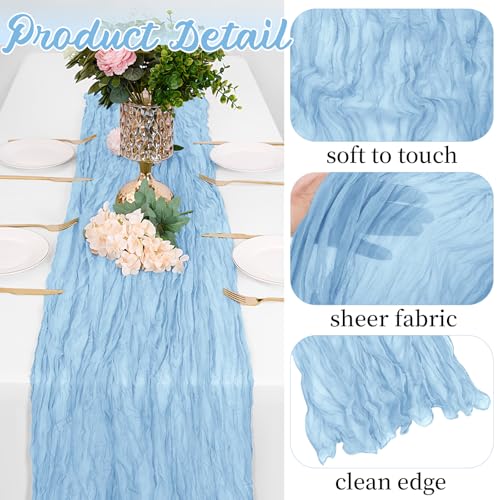 Yorcari 8 Pack Baby Blue Cheesecloth Table Runners 20x120 Inch Rustic Elegant Wedding & Party Decor