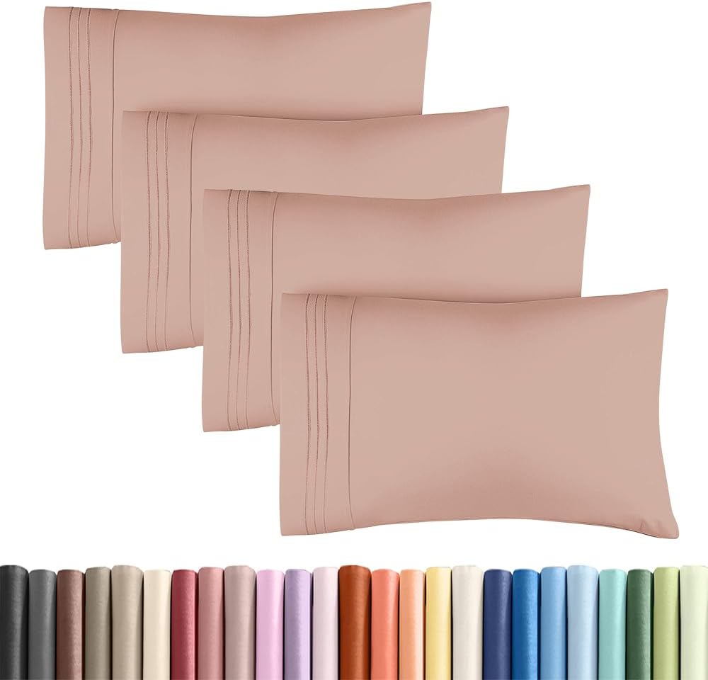 Skiennix Standard Pillow Cases Set of 4 - Ultra Soft Hotel Quality Covers - Machine Washable Mauve