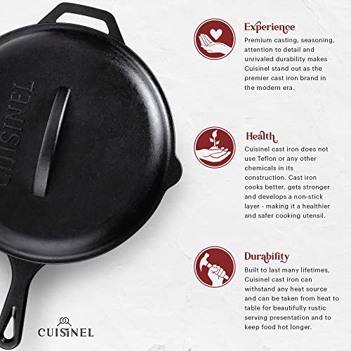 Cuisinel 12-inch Cast Iron Skillet with Lid - Pre-Seasoned Frying Pan Set with Silicone Handles & Lid Holders