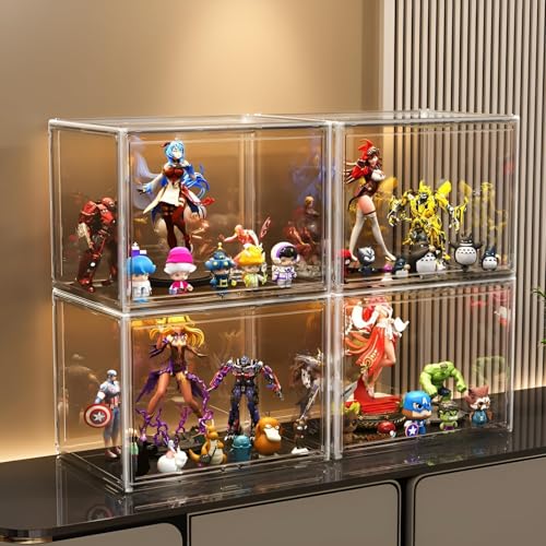 XL Stackable Acrylic Storage Bins with Door for Collectibles & Helmets - Dustproof Display Case