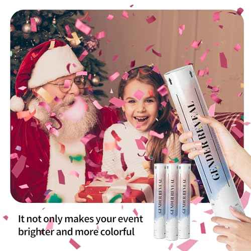 Confetti Cannons 11.8IN Gender reveal Multicolor Confetti Poppers for Wedding Celebration, Gender Revealing Party,Birthday Party, Pranks, Graduation, Christmas Eve(6 Pack Pink)