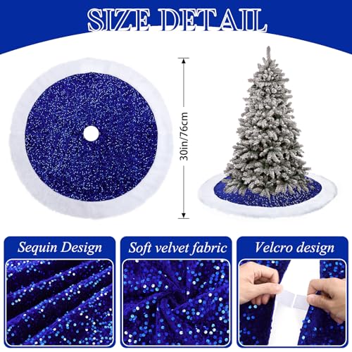 Dremisland 30 Inch Blue Sequin Christmas Tree Skirt with Faux Fur Edge