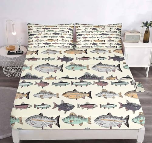 LUVIVIHOME 4PCS Fishing Sheets Set, Twin Bed Sheets, Hunting Lodge