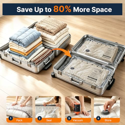 Orange Travel Vacuum Bags with Rechargeable Pump – Portable 4000mAh Sealer Kit