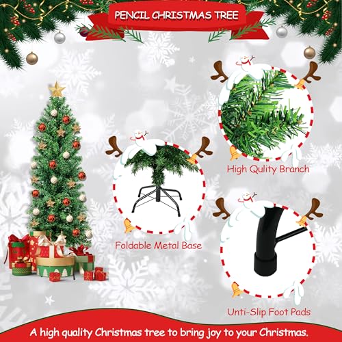 Sunnyglade 4FT Green Artificial Christmas Tree - Premium Hinged Pencil Tree (4ft)