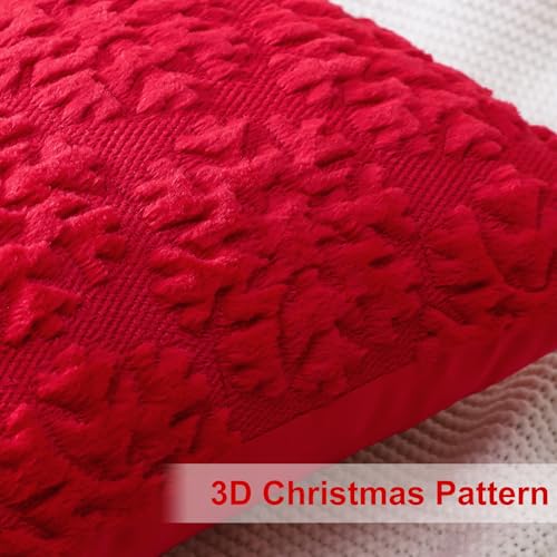 OTOSTAR Set of 2 Red Snowflake Xmas Plush Velvet Throw Pillow Covers 20x20 Inch