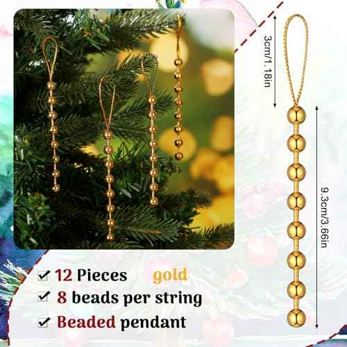 Sosation 12 Pcs Christmas Tree Ornaments Metal Gold Beaded with Hang Rope for Christmas Tree Decorations Party Wedding Indoor Christian Religious Home Decor, 5 Inches Long