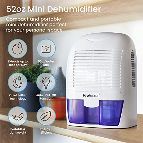 Pro Breeze 3.25 Pint Mini Dehumidifier - 2200 Cubic Feet (250 sq ft), Portable & Quiet