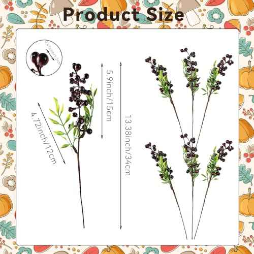 HUIANER Artificial Berries, 6Pcs Lifelike Dark Red Berry with Stems Fake Christmas Fruit Simulation Flowers Orange Berries for Wedding DIY Bridal Bouquet Home Kitchen Party Decoration