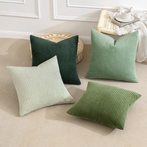 20x20 Inch Corduroy Throw Pillow Covers Set of 4 - Forest Green | Boho Decor
