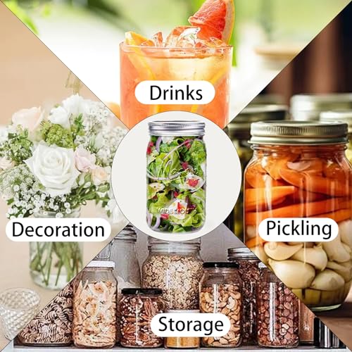 Galssmagic Clear 32 oz Wide Mouth Mason Jars with Airtight Lids - 12 Pack