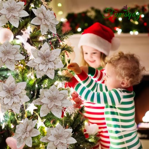 Christmas Flowers, Tree Flowers 20pcs Glitter Poinsettia Champagne