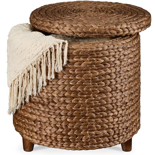 Water Hyacinth Storage Ottoman with Lid - 17" Chestnut Footstool & Side Table