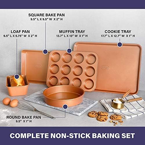 Gotham Steel Non-Stick Ceramic Bakeware Set - 5-Piece Dishwasher Safe Baking Pans | PFOA Free