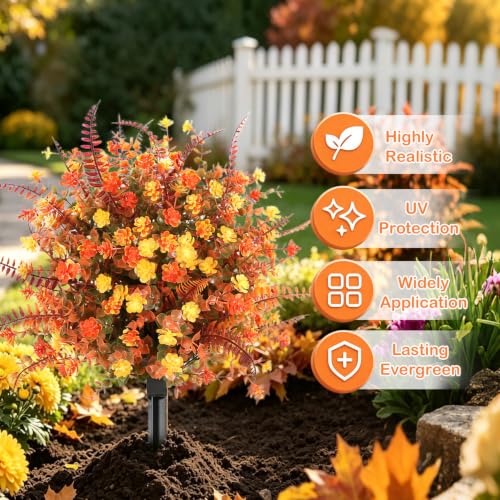 Artificial Fall Mums Topiary Trees - 24 Inch Outdoor Faux Chrysanthemums with Stakes, UV Resistant for Porch & Garden