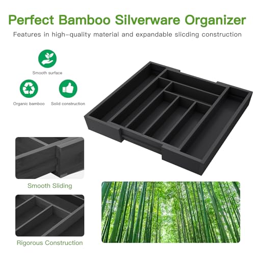 Black Expandable Bamboo Drawer Organizer for Utensils - Large
