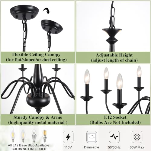 Farmhouse Black Chandeliers for Dining Room - 8 Lights Pendant Light Fixture - Adjustable Height