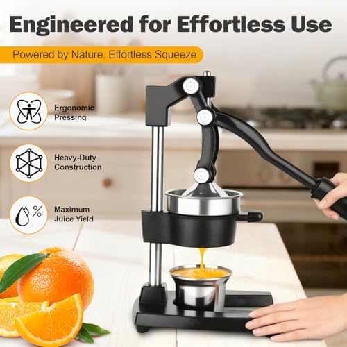Black Lemon Squeezer Manual Citrus Juicer Press Cast Iron & Stainless Steel