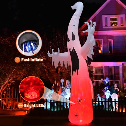 12 ft Inflatable Ghost Halloween Decoration with Built-in LEDs Outdoor Yard Decor