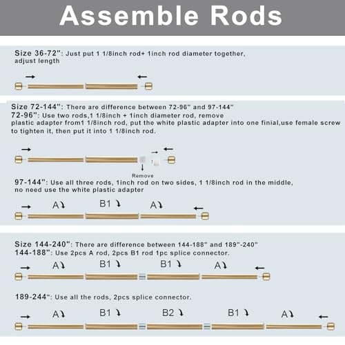 Heavy Duty Curtain Rods, 1 1/8 Inch Diameter Single Rod