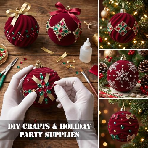 DONGULI Burgundy Velvet Christmas Ornaments 3.15" 12-Piece Set