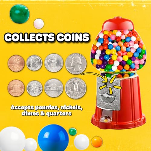 Vintage Red Gumball Machine - 11-Inch Classic Candy Dispenser with Coin Bank