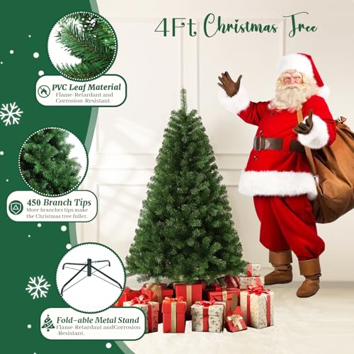 CRSTAFU 4ft Green Artificial Christmas Tree - Small Fake Xmas Tree with Tips & Storage Bag