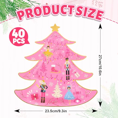 Whaline Pink Nutcracker Christmas Paper Plates 40Pcs - Tree Foil Holiday Party Dinnerware