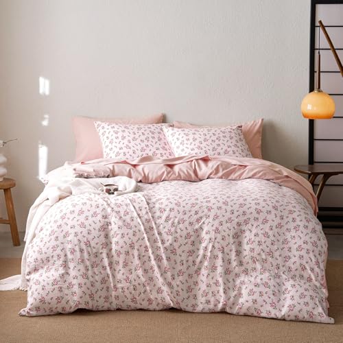 Full Pink Floral Comforter Set with Sheets - 7 Piece Bed in a Bag for Women & Teen Girls