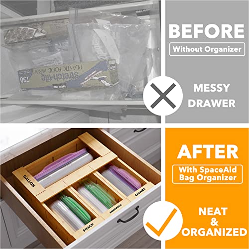 SpaceAid Bag Storage Organizer for Kitchen Drawer, Bamboo Organizer,