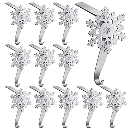Peryiter 12 Pcs Snowflake Stocking Holders Metal Hooks for