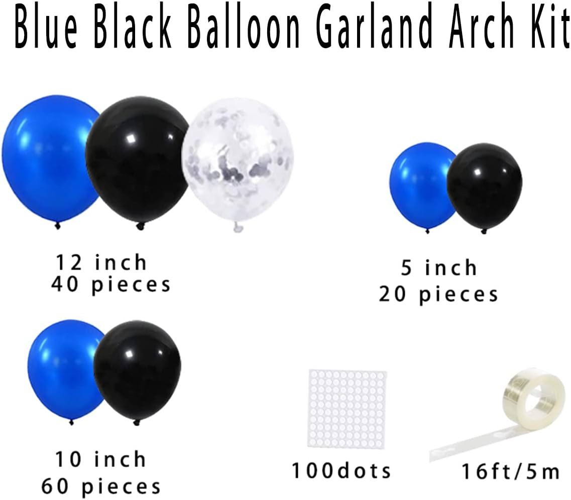 Royal Blue & Black Balloon Garland Arch Kit - Festive Balloons for Baby Shower & Graduation Celebrations