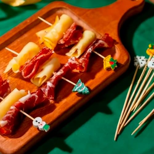 PuTwo Christmas Cocktail Picks 4.7 Inch 100pcs Bamboo Appetizers