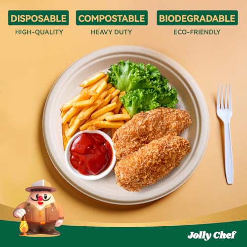 Compostable Heavy Duty 10 Inch Disposable Eco-Friendly Paper Plates - Pack of 500, Brown, Food Service