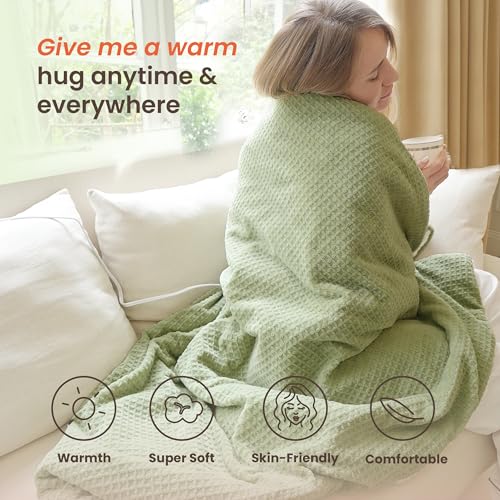 Sage Blunique Twin Electric Heated Blanket 62x84 Inches Waffle Sherpa Fast Heating