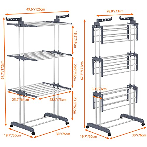 HOMIDEC 4-Tier Foldable Clothes Drying Rack - Oversized Stainless Steel, Gray