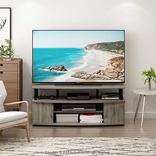 Furinno JAYA TV Stand for Up to 55 Inch TVs, French Oak Grey/Black - 55 Inch Plastic Pole Variation