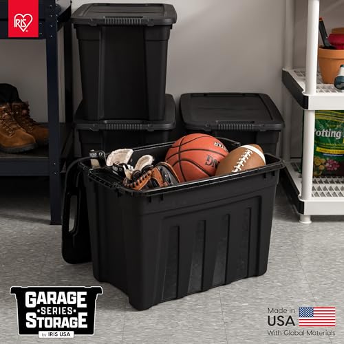 Heavy Duty Storage Totes with Lids - 20 Gal Black 4-Pack - Stackable and Secure
