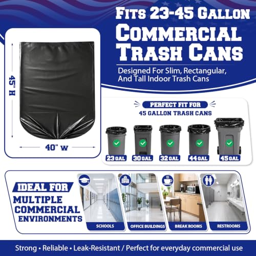 METRONIC 45 Gallon Black Trash Bags Bulk Pack 250 Count - Fits Standard Cans