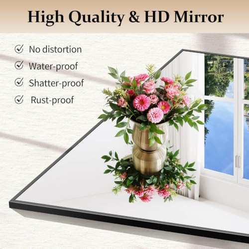 COFENY 30x42 Black Rectangle Bathroom Mirror Over Sink - Modern Vanity Decor