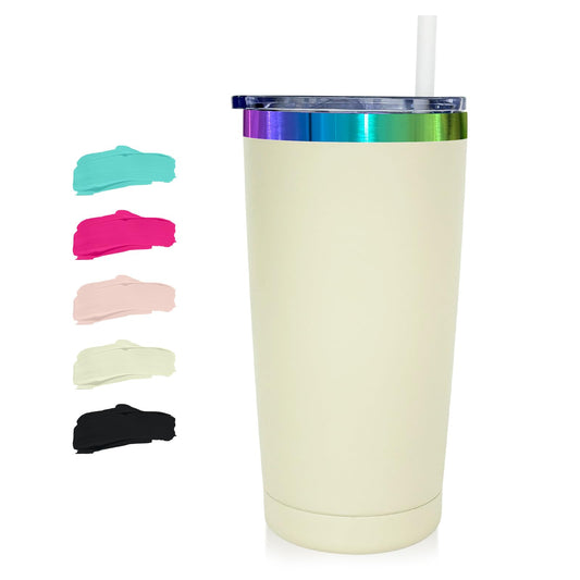20 oz Stainless Steel Tumbler with Lid and Straw Double Wall Vacuum Insulated Coffee Mug Powder Coated Cup for Hot and Cold Drinks (White,6 pack)