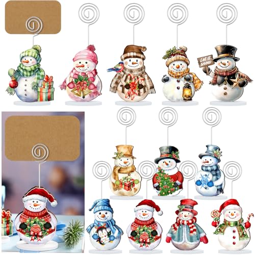 Yookeer Snowman Christmas Table Card Holders - 24 Sets Holiday Decor