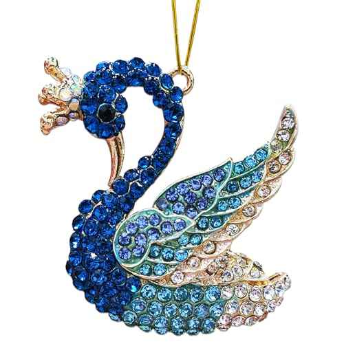 Blue Swan Christmas Ornaments 2025, Handmade Metallic Ornament with Rhinestone, Elegant Cute Ornament for Christmas Tree, Beautiful Ornaments for Kids, Girls,Women