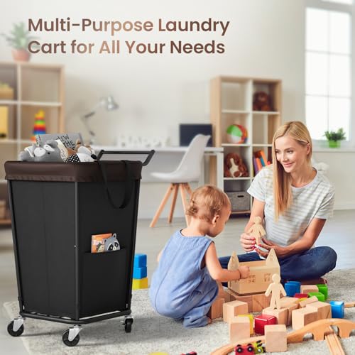 Wawocs 160L Black 2-Section Rolling Laundry Hamper with Handle and Wheels