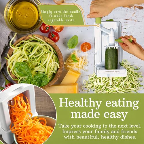 Brieftons 10-Blade Vegetable Spiralizer with Catch Container - White