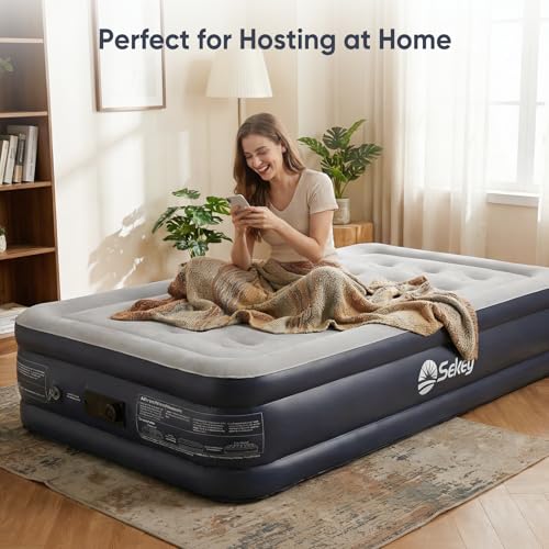 Sekey Twin Air Mattress with Built-in Pump - Grey, 16-Inch Raised Bed