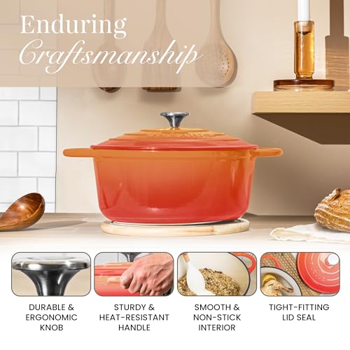 Nuovva Enamelled Cast Iron Dutch Oven Pot with Lid 6.4 Quart Non Stick Casserole Pot – Heavy Duty & Oven Safe up to 500° F for Bread Baking, Braising, Stews, Roasting – 28cm Pink