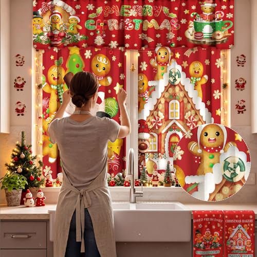 Gingerbread Man Kitchen Decor Set with Towels, Rugs & Valance - Holiday Christmas