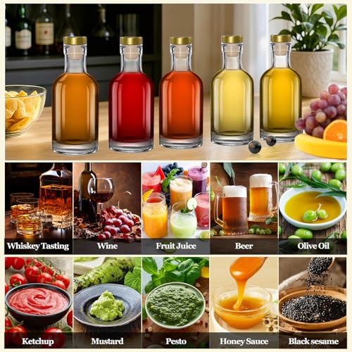 12 Pack 6oz Glass Bottles with T-Top Cork Stoppers - Clear Reusable Sample Bottles